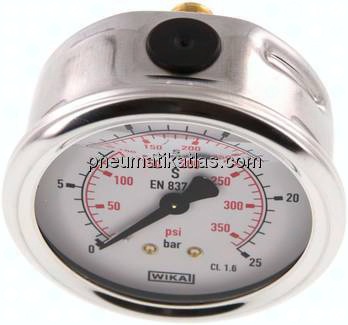 Glycerin-Manometer waagerecht (CrNi/Ms),63mm, 0 - 25bar