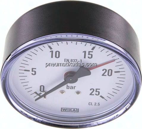 Manometer waagerecht, 80mm, 0 - 25 bar