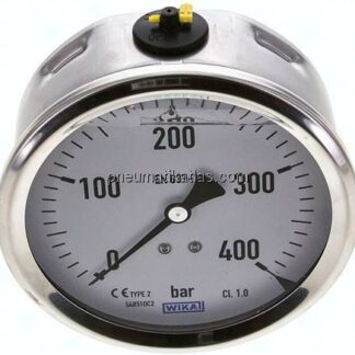 Glycerin-Manometer waagerecht (CrNi/Ms),100mm, 0 - 400bar