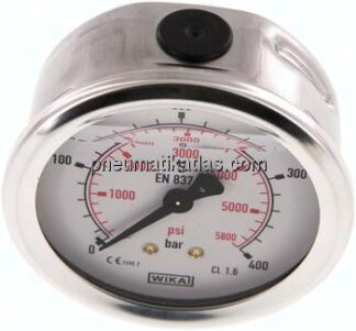 Glycerin-Manometer waagerecht (CrNi/Ms),63mm, 0 - 400bar