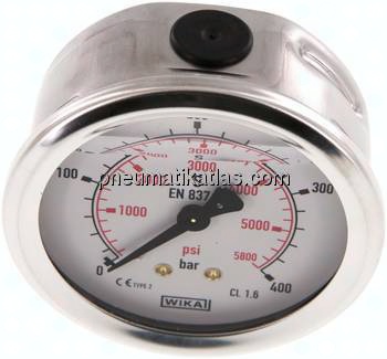 Glycerin-Manometer waagerecht (CrNi/Ms),63mm, 0 - 400bar