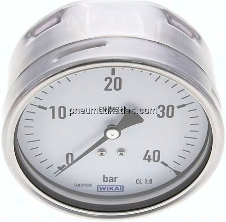 Manometer waagerecht (CrNi/Ms), 100mm, 0 - 40 bar