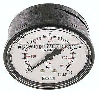 Glycerin-Manometer waagerecht (KU/Ms), 63mm, 0 - 40 bar
