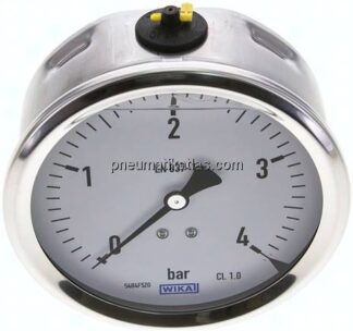 Glycerin-Manometer waagerecht (CrNi/Ms),100mm, 0 - 4bar