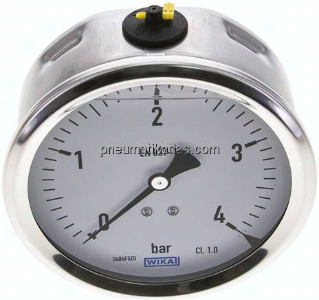 Glycerin-Manometer waagerecht (CrNi/Ms),100mm, 0 - 4bar