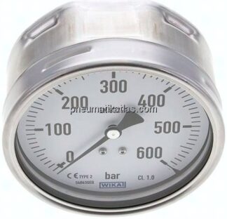 Manometer waagerecht (CrNi/Ms), 100mm, 0 - 600 bar