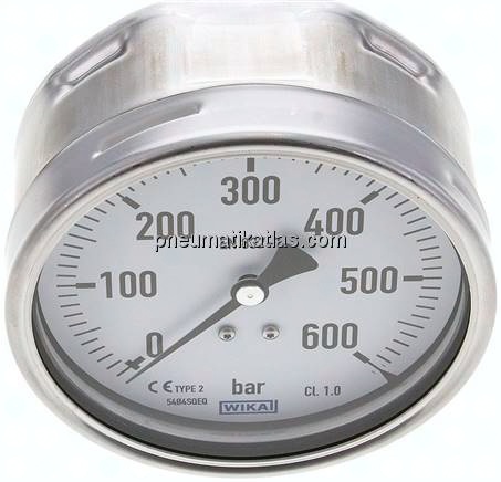 Manometer waagerecht (CrNi/Ms), 100mm, 0 - 600 bar