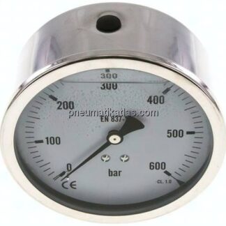 Glycerin-Manometer waagerecht (CrNi/Ms),100mm, 0 - 600bar