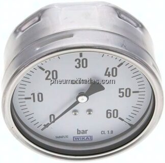 Manometer waagerecht (CrNi/Ms), 100mm, 0 - 60 bar