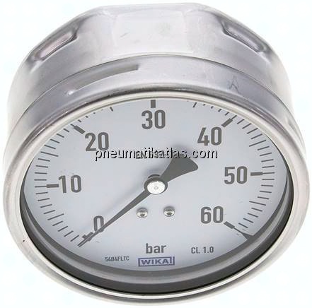Manometer waagerecht (CrNi/Ms), 100mm, 0 - 60 bar