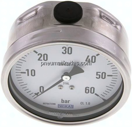 Chemie-Manometer waagerecht, 100mm, 0 - 60 bar