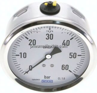 Glycerin-Manometer waagerecht (CrNi/Ms),100mm, 0 - 60bar