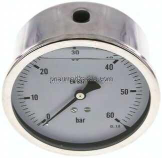 Glycerin-Manometer waagerecht (CrNi/Ms),100mm, 0 - 60bar