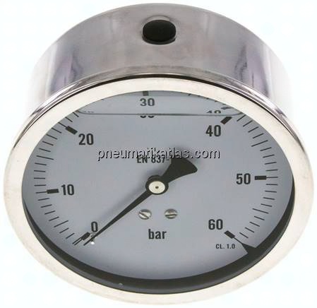 Glycerin-Manometer waagerecht (CrNi/Ms),100mm, 0 - 60bar