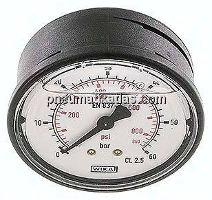 Glycerin-Manometer waagerecht (KU/Ms), 63mm, 0 - 60 bar