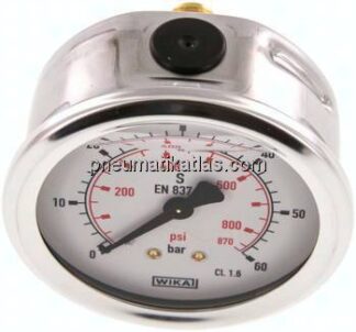 Glycerin-Manometer waagerecht (CrNi/Ms),63mm, 0 - 60bar