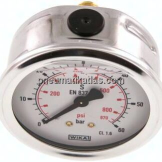 Glycerin-Manometer waagerecht (CrNi/Ms),63mm, 0 - 60bar
