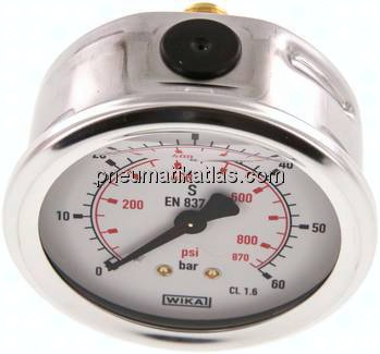 Glycerin-Manometer waagerecht (CrNi/Ms),63mm, 0 - 60bar