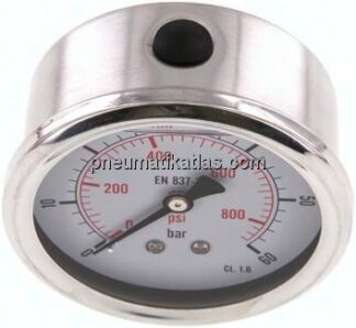 Glycerin-Manometer waagerecht (CrNi/Ms),63mm, 0 - 60bar