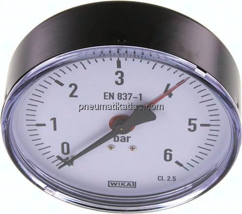 Manometer waagerecht, 100mm, 0 - 6 bar