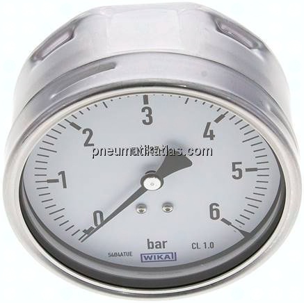 Manometer waagerecht (CrNi/Ms), 100mm, 0 - 6 bar