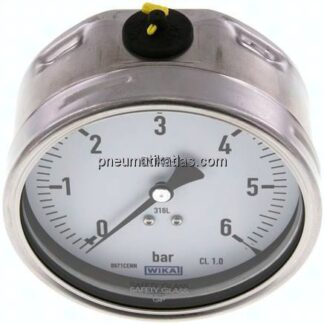 Chemie-Manometer waagerecht, 100mm, 0 - 6 bar