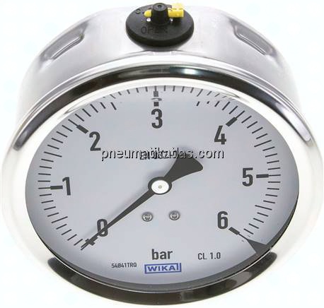 Glycerin-Manometer waagerecht (CrNi/Ms),100mm, 0 - 6bar