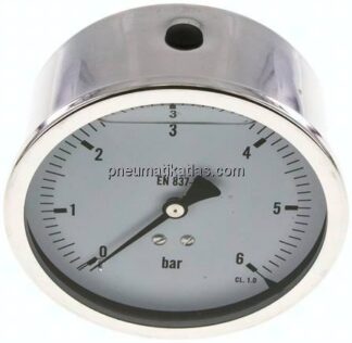 Glycerin-Manometer waagerecht (CrNi/Ms),100mm, 0 - 6bar