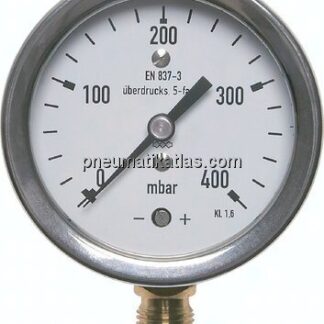 Manometer senkrecht 160mm, -0,6 bar bis 0 bar mbar, G 1/2"