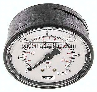 Glycerin-Manometer waagerecht (KU/Ms), 63mm, 0 - 6 bar