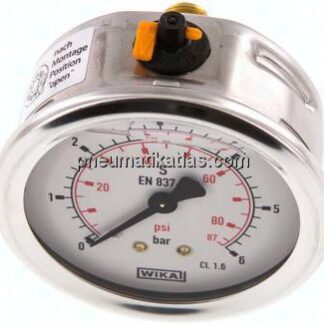 Glycerin-Manometer waagerecht (CrNi/Ms),63mm, 0 - 6bar