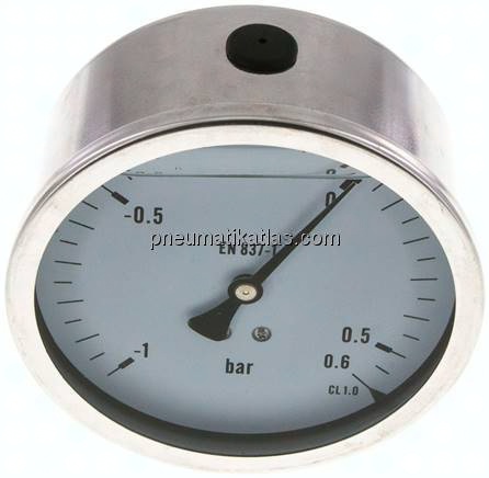 Glycerin-Manometer waagerecht (CrNi/Ms),100mm, -1 bis 0,6bar