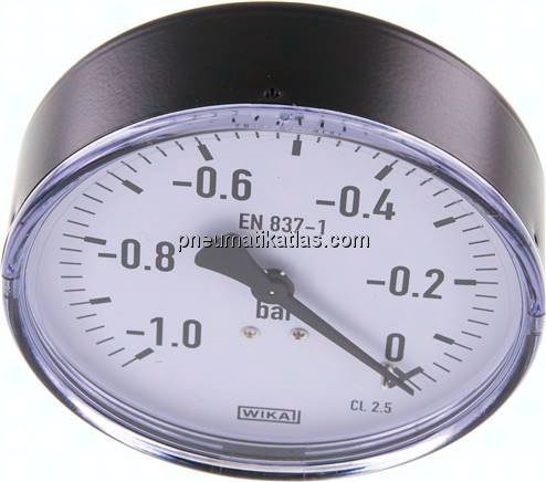 Manometer waagerecht, 100mm, -1 bis 0 bar