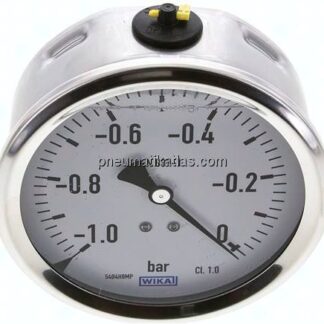 Glycerin-Manometer waagerecht (CrNi/Ms),100mm, -1 bis 0bar