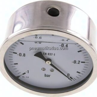 Glycerin-Manometer waagerecht (CrNi/Ms),100mm, -1 bis 0bar