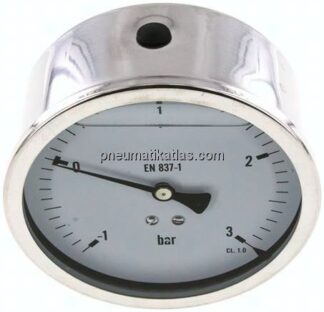 Glycerin-Manometer waagerecht (CrNi/Ms),100mm, -1 bis 3bar