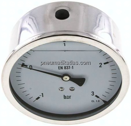 Glycerin-Manometer waagerecht (CrNi/Ms),100mm, -1 bis 3bar
