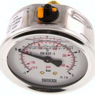 Glycerin-Manometer waagerecht (CrNi/Ms),63mm, -1 bis 3bar