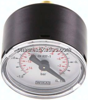 Manometer waagerecht (ST/Ms), 40mm, -1 bis 0 bar, G 1/8"