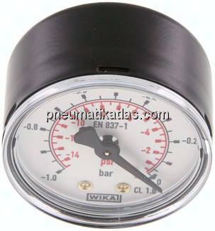 Manometer waagerecht (ST/Ms), 50mm, -1 bis 0 bar, G 1/4"