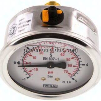 Glycerin-Manometer waagerecht (CrNi/Ms),63mm, -1 bis 5bar