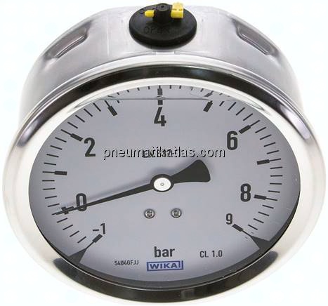 Glycerin-Manometer waagerecht (CrNi/Ms),100mm, -1 bis 9bar