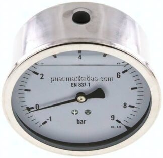Glycerin-Manometer waagerecht (CrNi/Ms),100mm, -1 bis 9bar