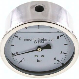 Glycerin-Manometer waagerecht (CrNi/Ms),100mm, -1 bis 9bar