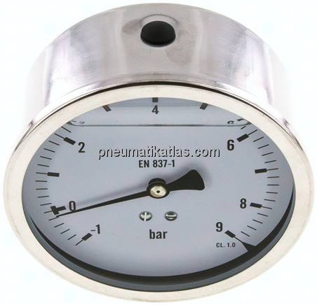 Glycerin-Manometer waagerecht (CrNi/Ms),100mm, -1 bis 9bar