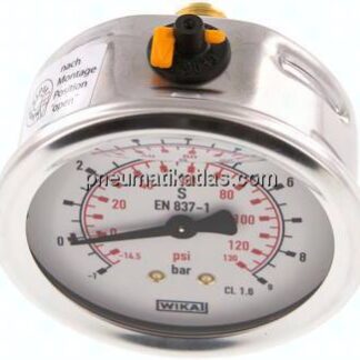 Glycerin-Manometer waagerecht (CrNi/Ms),63mm, -1 bis 9bar