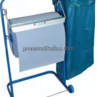 Putzpapier-Bodenständer bis 40 cm Breite, auf Rollen fahrbar, mit Müllsackhalter