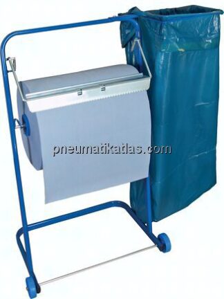 Putzpapier-Bodenständer bis 40 cm Breite, auf Rollen fahrbar, mit Müllsackhalter
