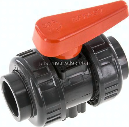 Klebemuffen-Kugelhahn, PVC-U / FKM, 32mm (Industrieausf.)