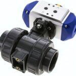 Pneum. PVC-Kugelhahn, 40mm, doppeltwirkend, Klebemuffe, EPDM-Dichtung